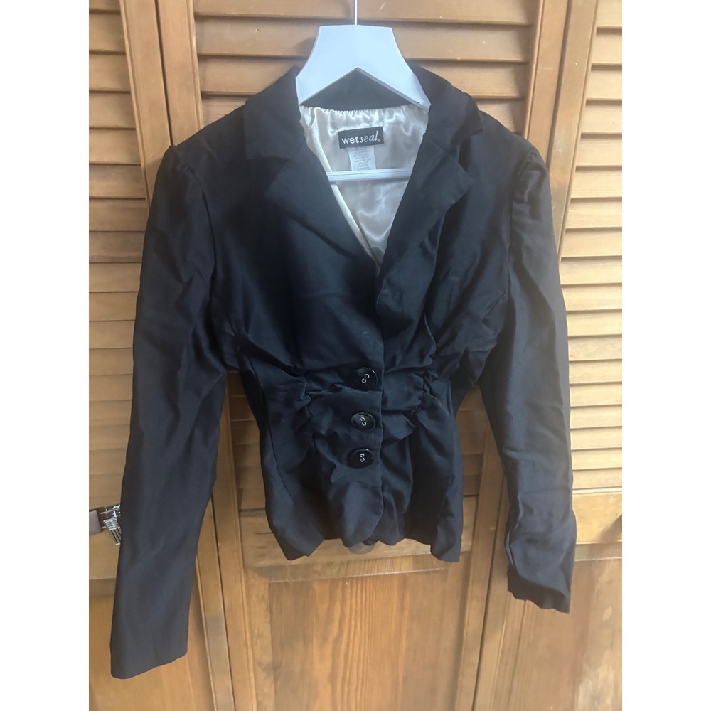 Y2K‎ Wet Seal Vintage Black Ruched Waist Blazer Jacket Size S Made in USA